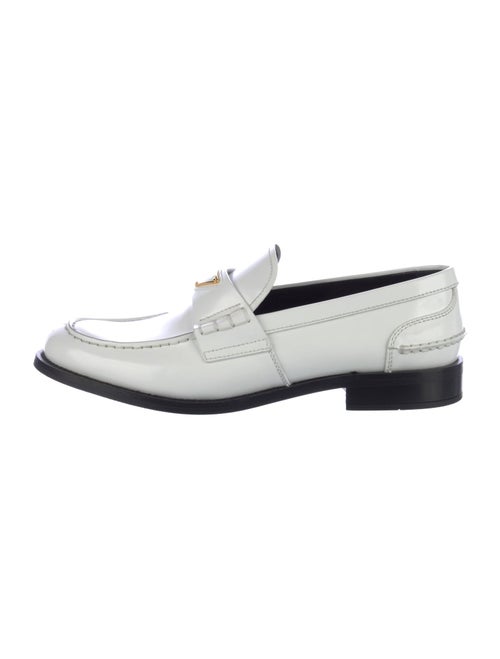 Prada Enameled Metal Triangle Leather Loafers