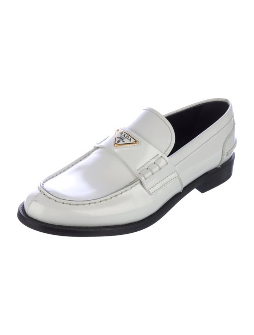 Prada Enameled Metal Triangle Leather Loafers