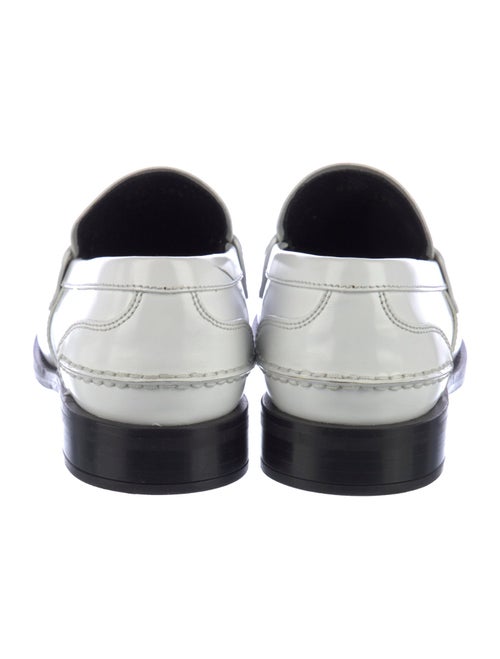 Prada Enameled Metal Triangle Leather Loafers
