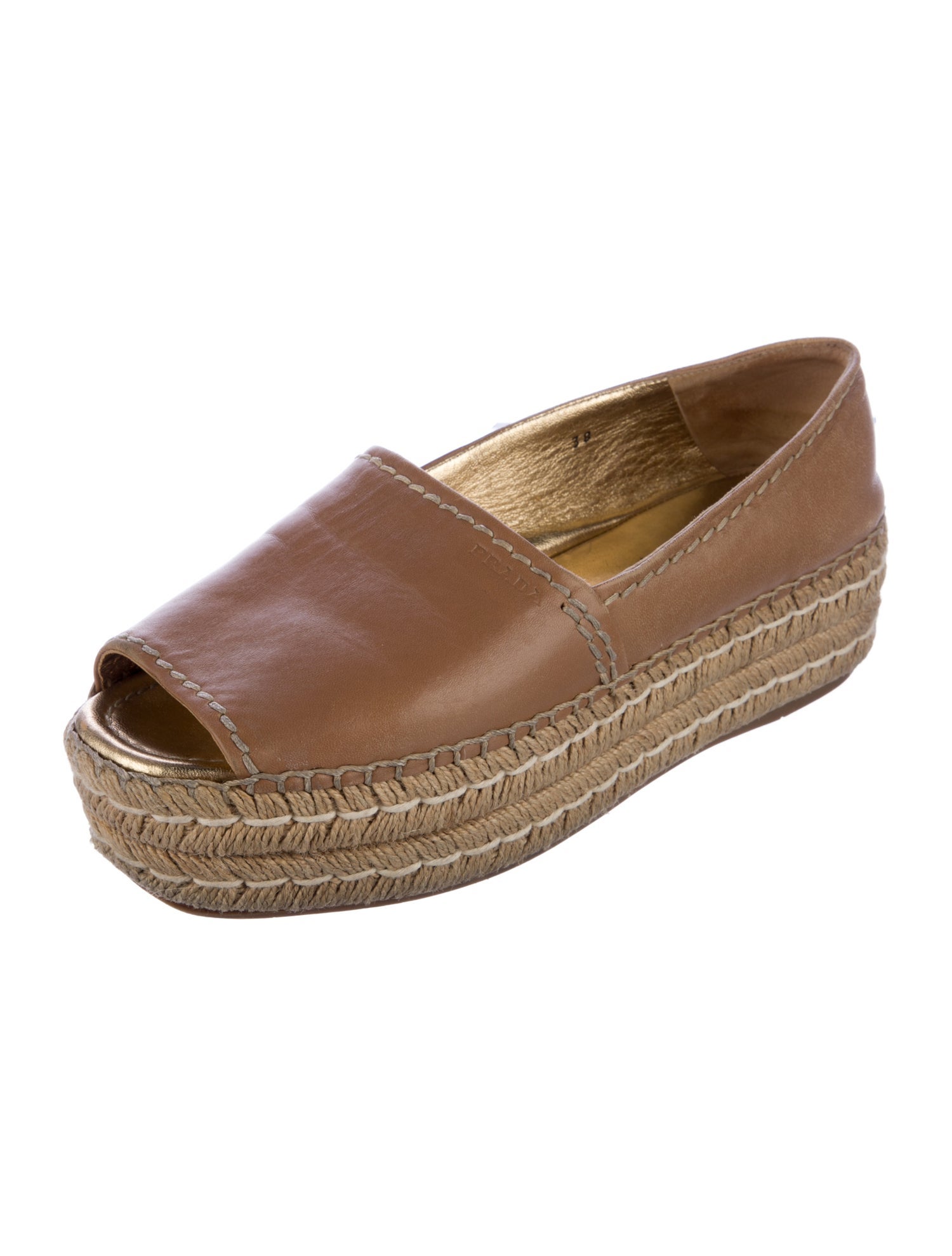 Prada Leather Whipstitch Trim Espadrilles