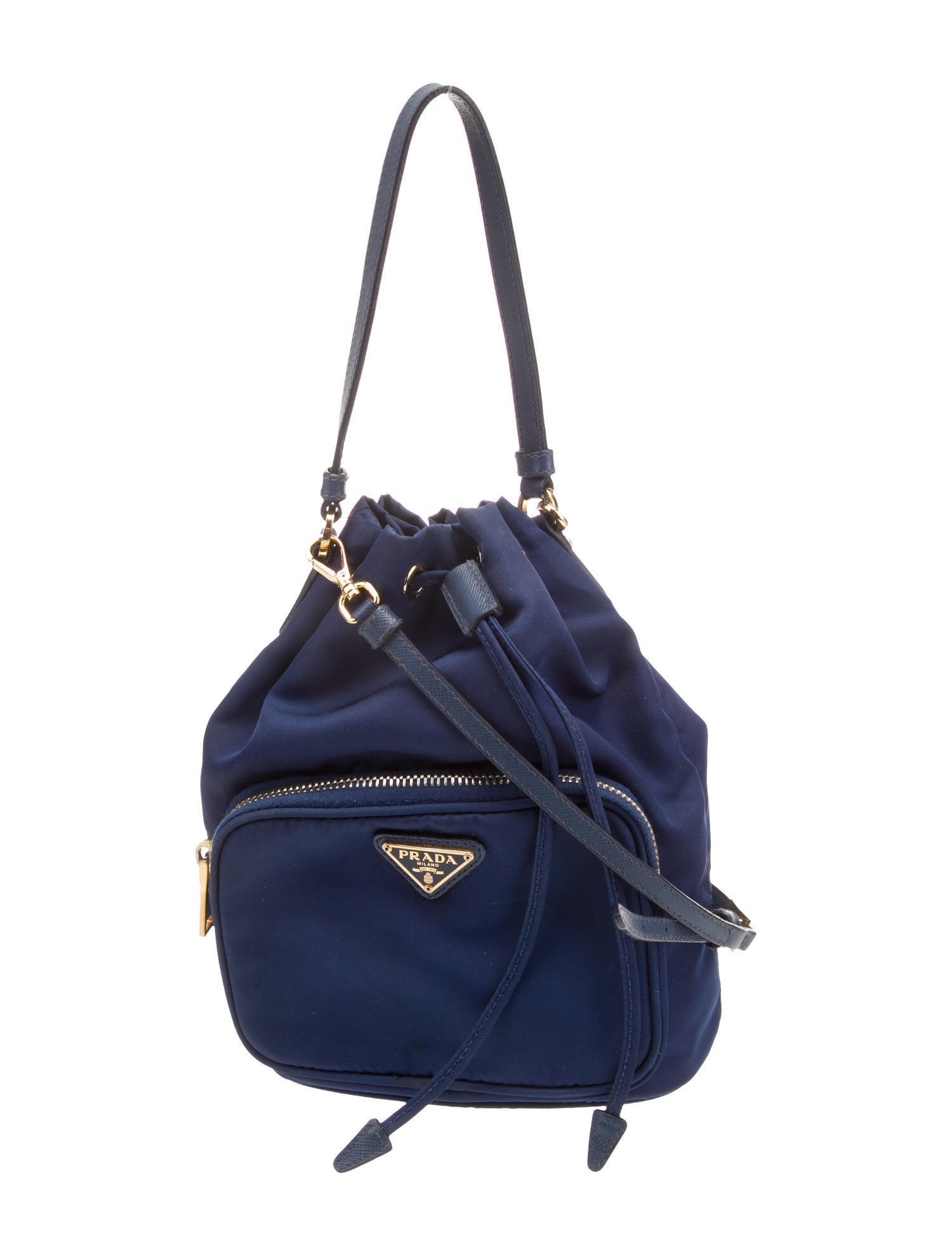 Prada Enameled Metal Triangle Bucket Bag