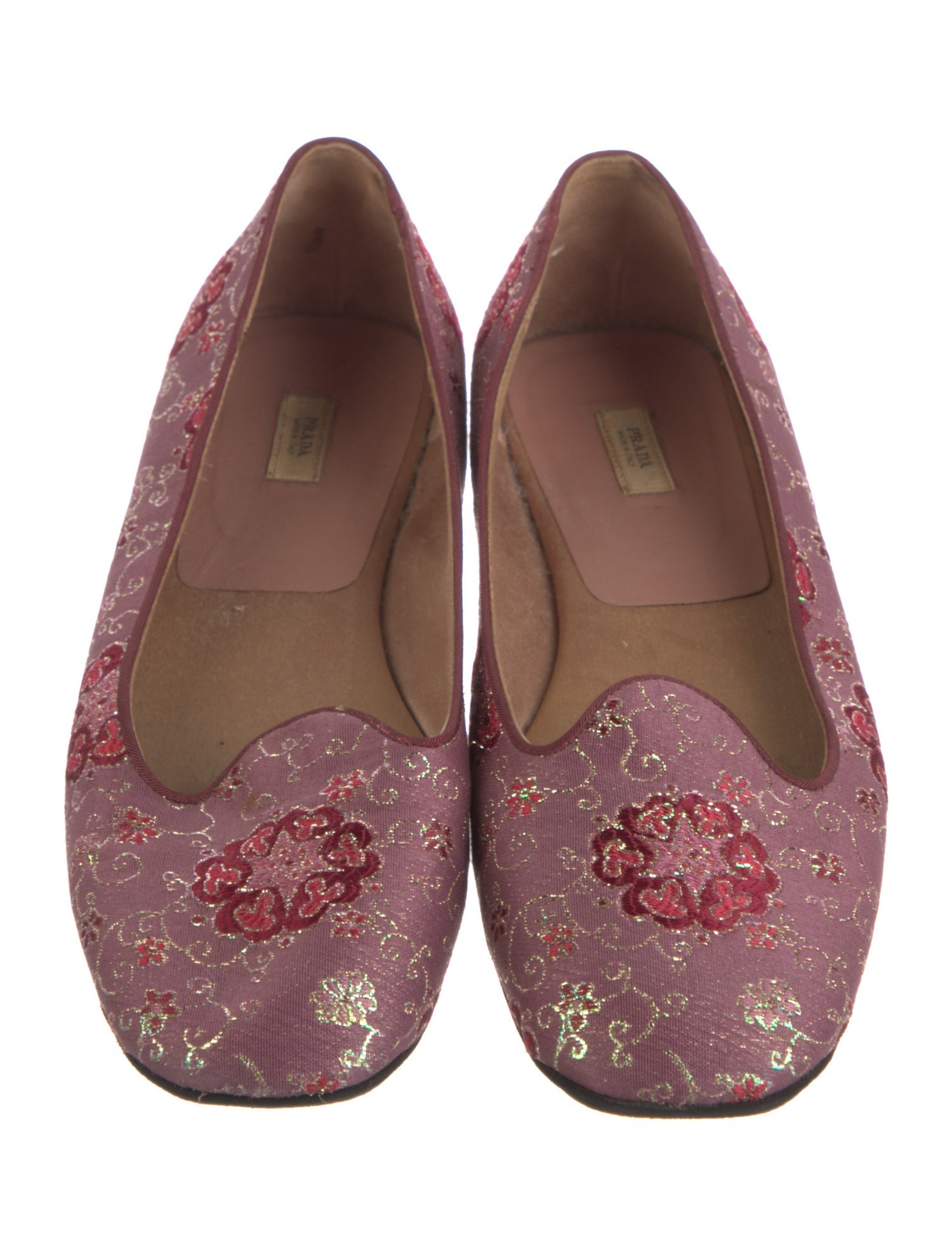Prada Floral Print Glitter Accents Flats