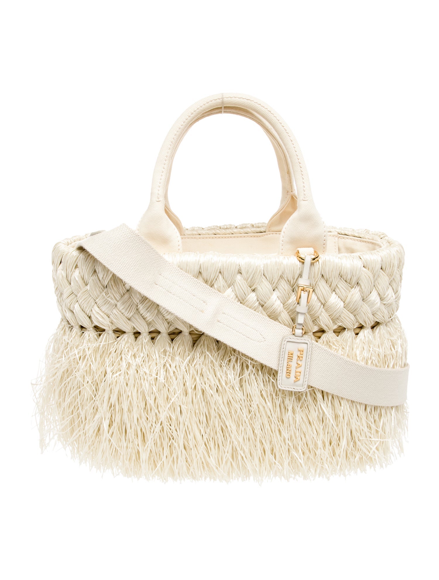 Prada Raffia Grass Paglia Fringe Tote