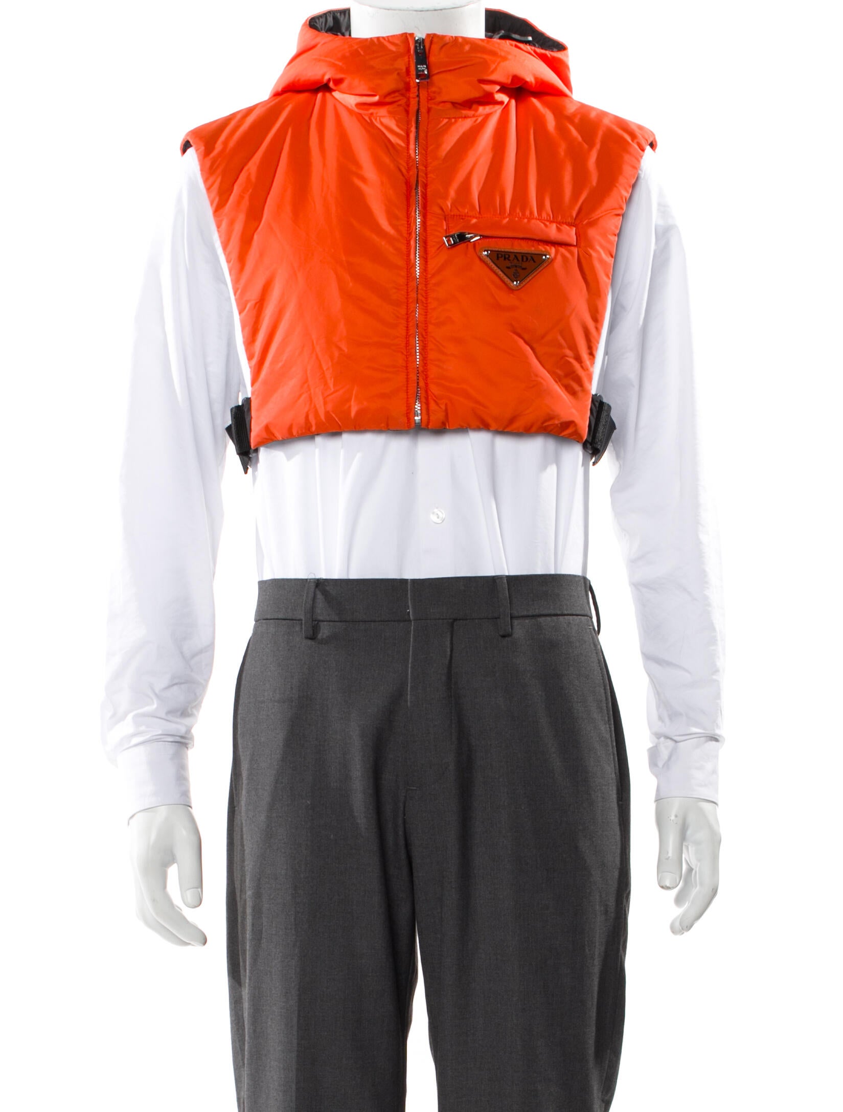 Prada 2020 Enameled Metal Triangle Puffer Coat