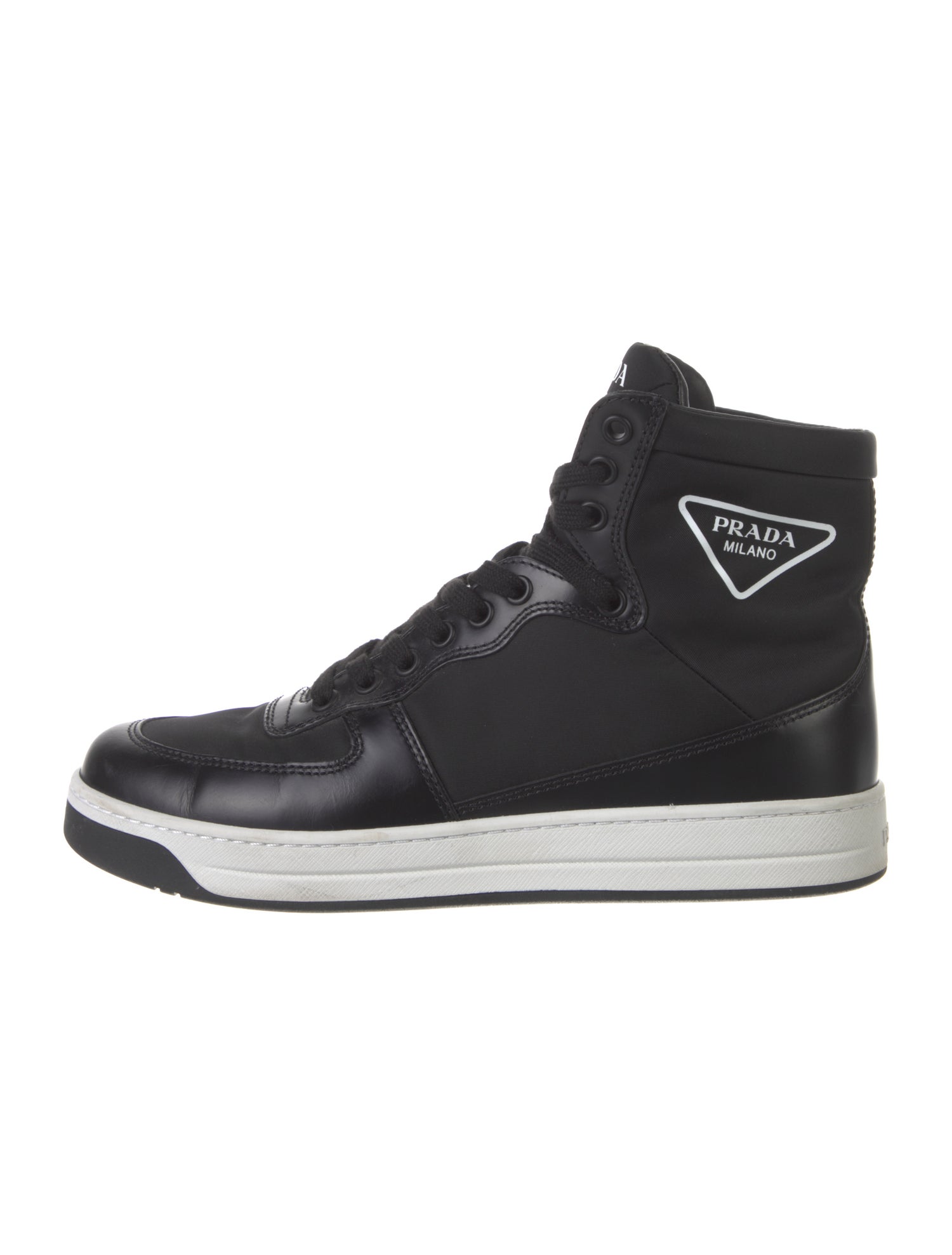 Prada Leather Graphic Print Wedge Sneakers