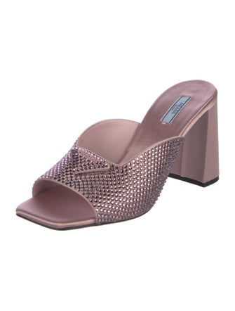 Prada Satin Crystal Embellishments Slides