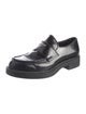 Prada Enameled Metal Triangle Leather Loafers