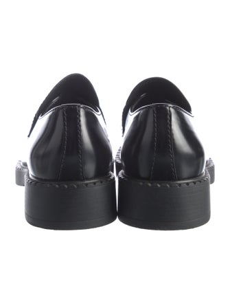 Prada Enameled Metal Triangle Leather Loafers