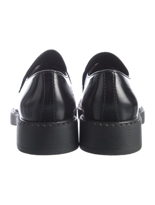 Prada Enameled Metal Triangle Leather Loafers