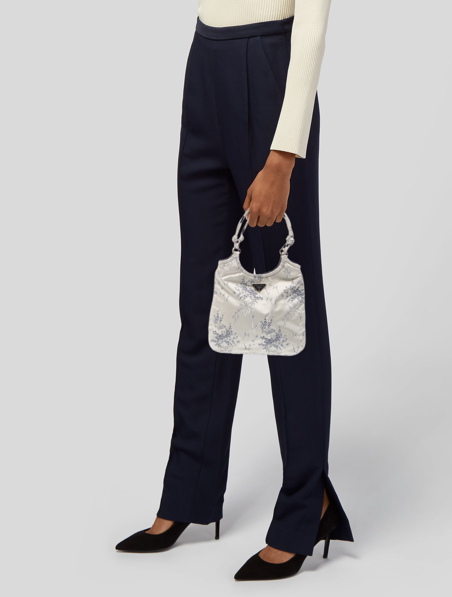 Prada Enameled Metal Triangle Top Handle Bag