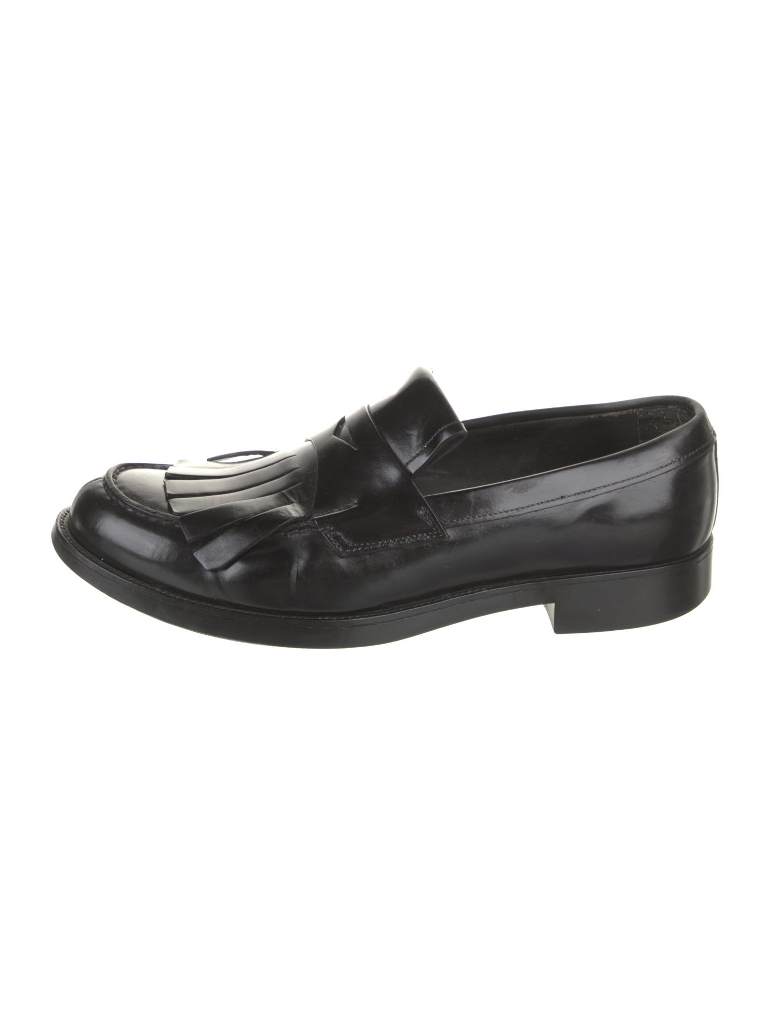 Prada Leather Fringe Trim Accent Dress Loafers