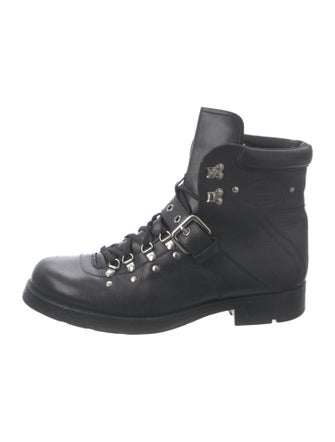 Prada Leather Studded Accents Lace-Up Boots