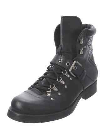 Prada Leather Studded Accents Lace-Up Boots