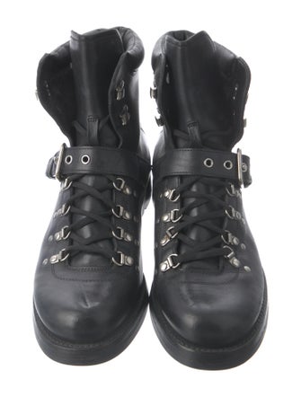 Prada Leather Studded Accents Lace-Up Boots