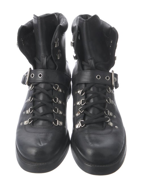 Prada Leather Studded Accents Lace-Up Boots