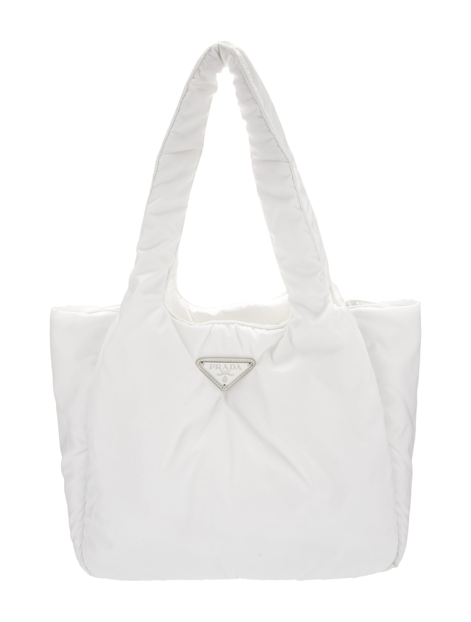 Prada Enameled Metal Triangle Padded Soft Medium