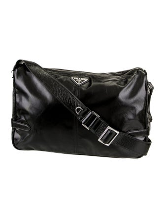 Prada Enameled Metal Triangle Messenger Bag