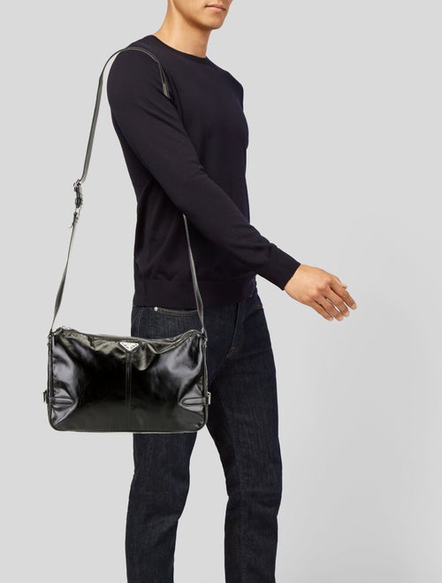 Prada Enameled Metal Triangle Messenger Bag