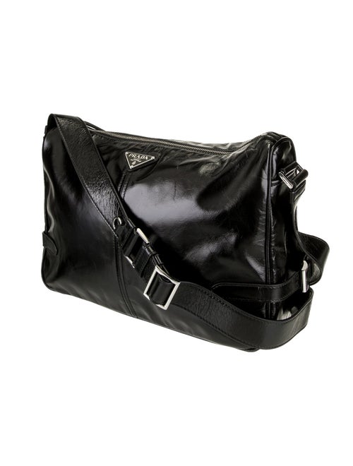 Prada Enameled Metal Triangle Messenger Bag