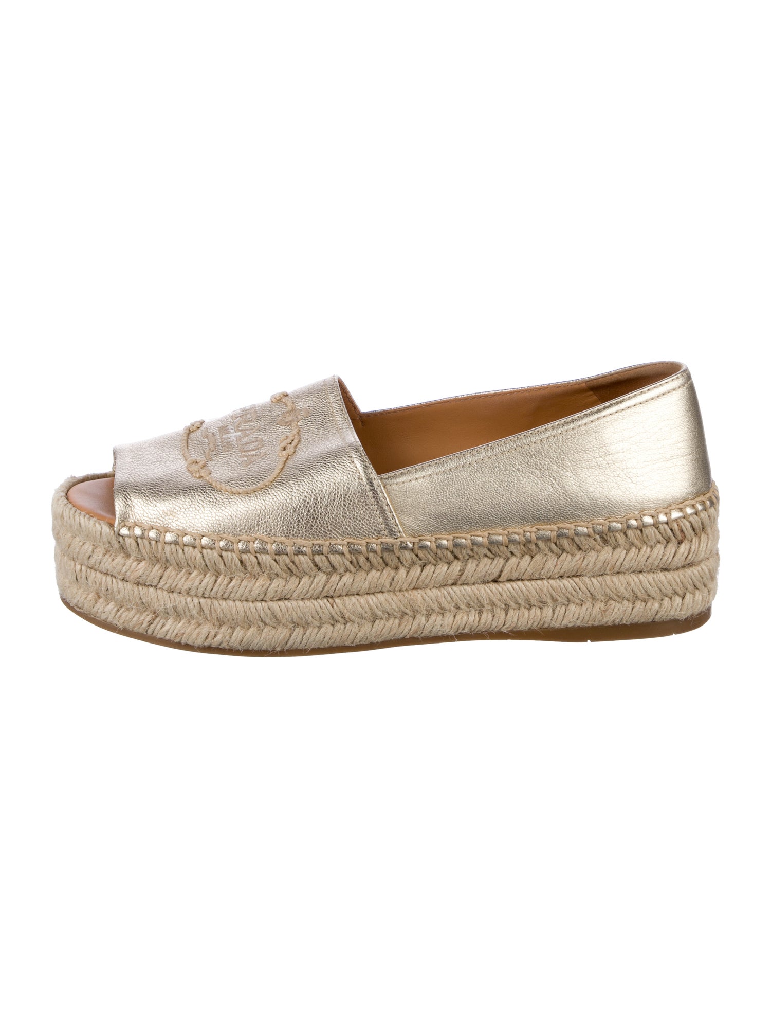 Prada Leather Embroidered Accent Espadrilles