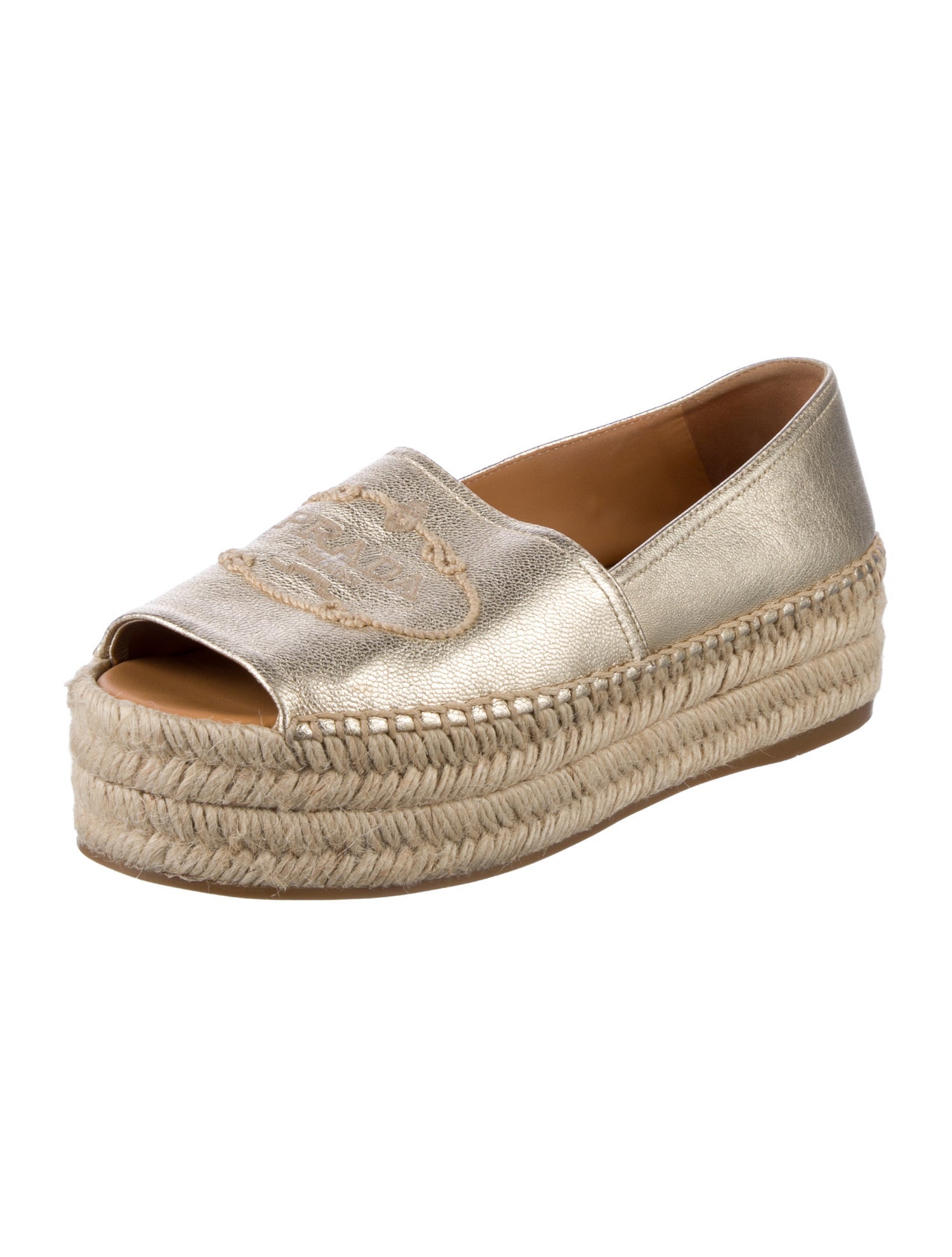 Prada Leather Embroidered Accent Espadrilles