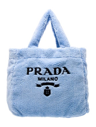 Prada Enameled Metal Triangle Terry Cloth Tote Bag Large