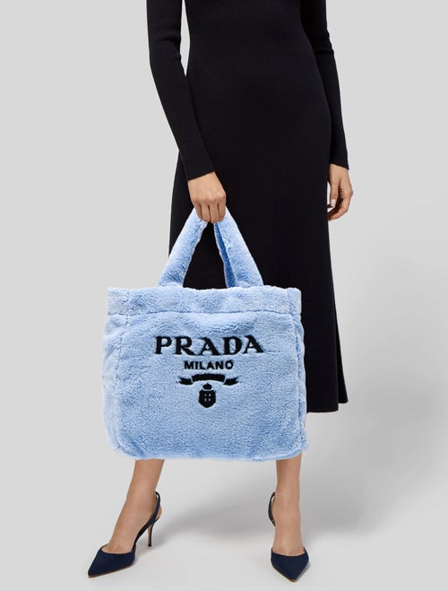 Prada Enameled Metal Triangle Terry Cloth Tote Bag Large