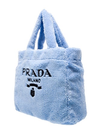 Prada Enameled Metal Triangle Terry Cloth Tote Bag Large