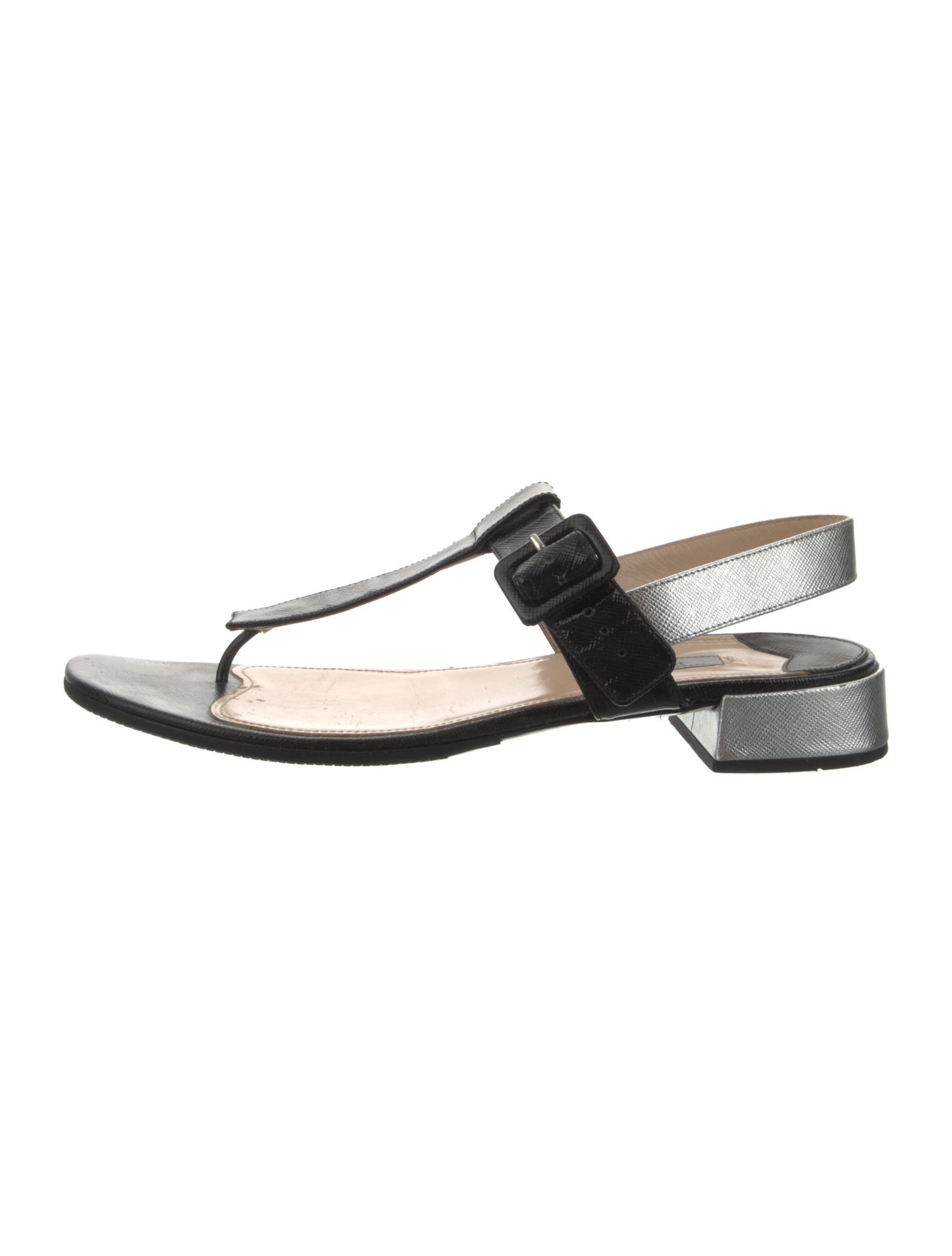 Prada Saffiano Leather T-Strap Sandals