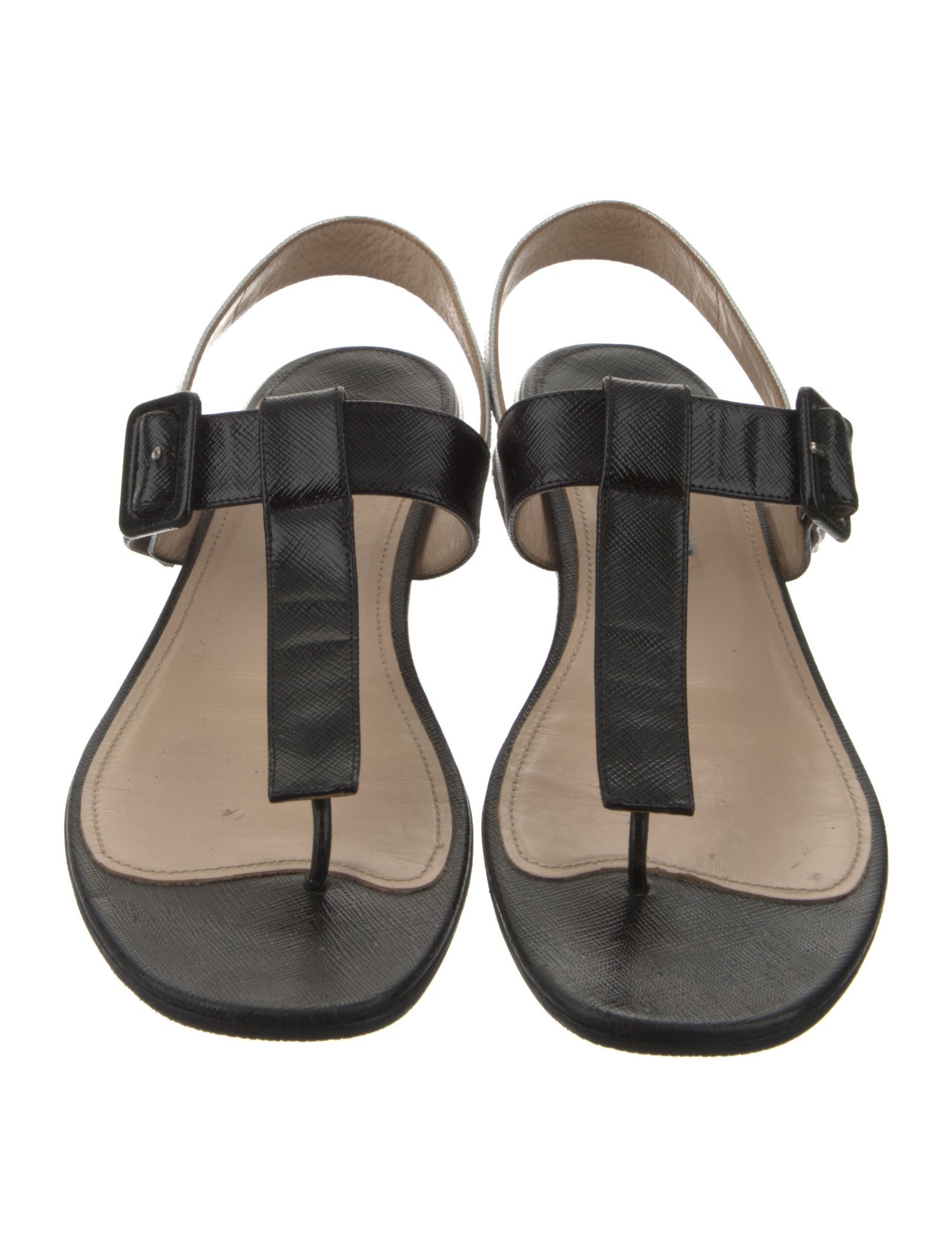 Prada Saffiano Leather T-Strap Sandals