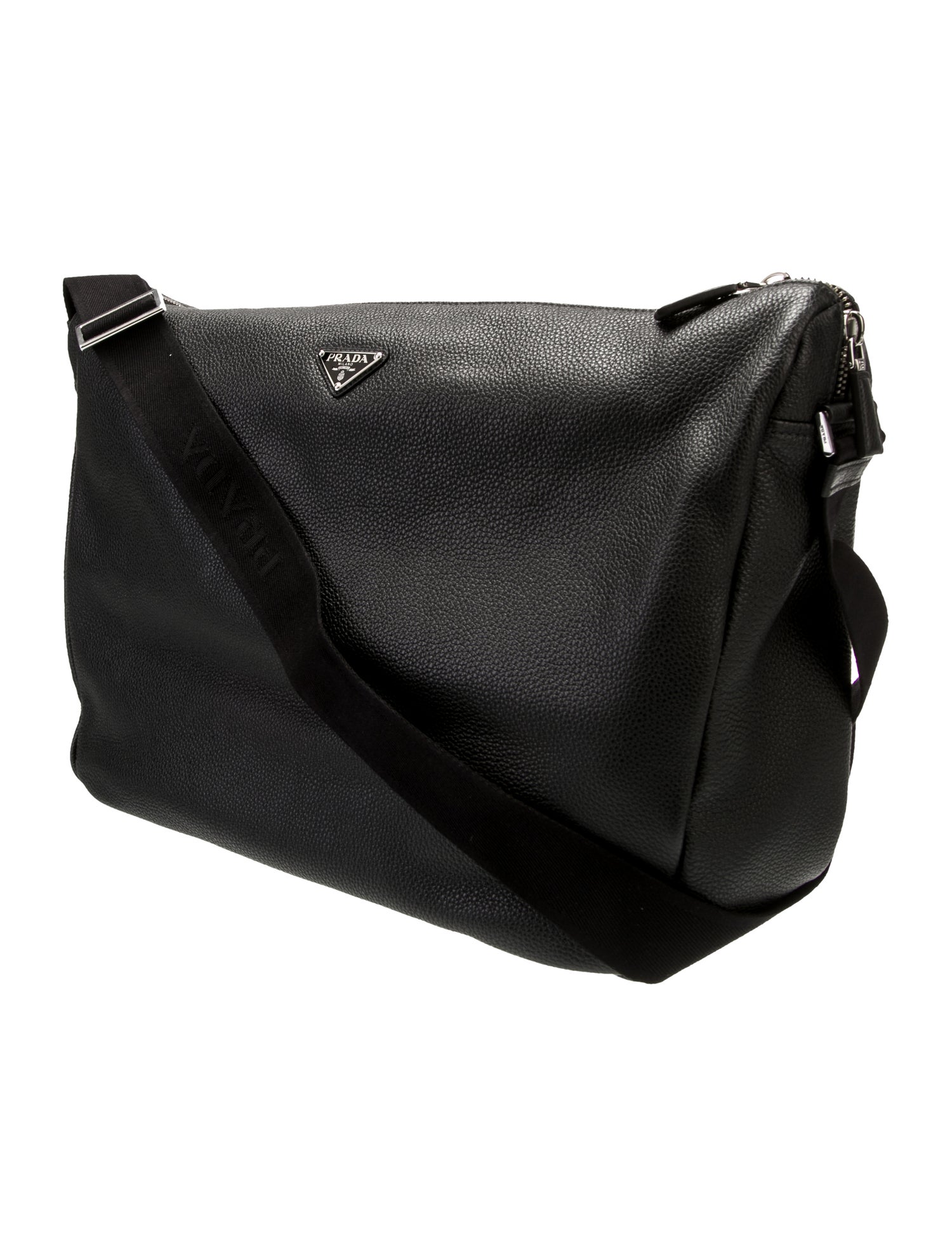 Prada Enameled Metal Triangle Messenger Bag Large