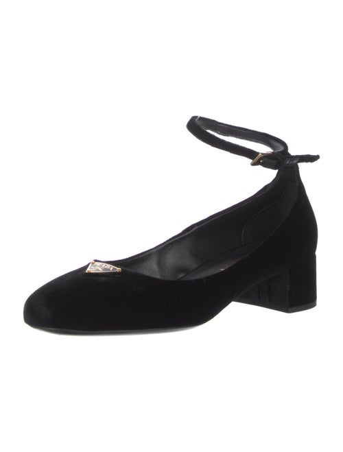 Prada Enameled Metal Triangle Velvet Pumps