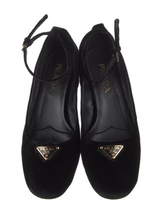 Prada Enameled Metal Triangle Velvet Pumps