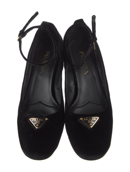 Prada Enameled Metal Triangle Velvet Pumps
