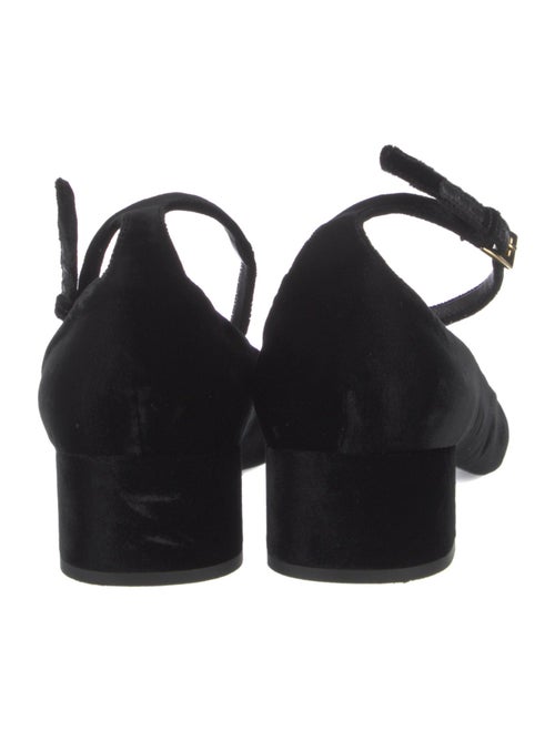 Prada Enameled Metal Triangle Velvet Pumps