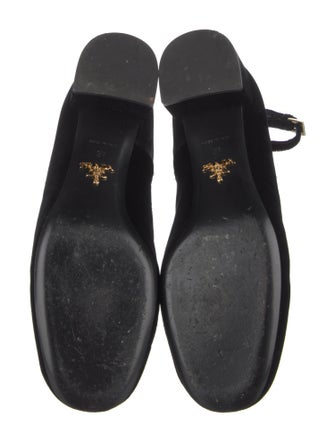 Prada Enameled Metal Triangle Velvet Pumps