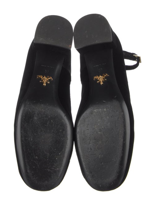 Prada Enameled Metal Triangle Velvet Pumps