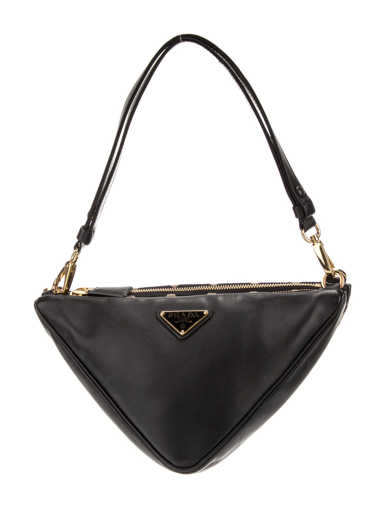 Prada Enameled Metal Triangle Triangle - Black Shoulder Bags, Handbags ...