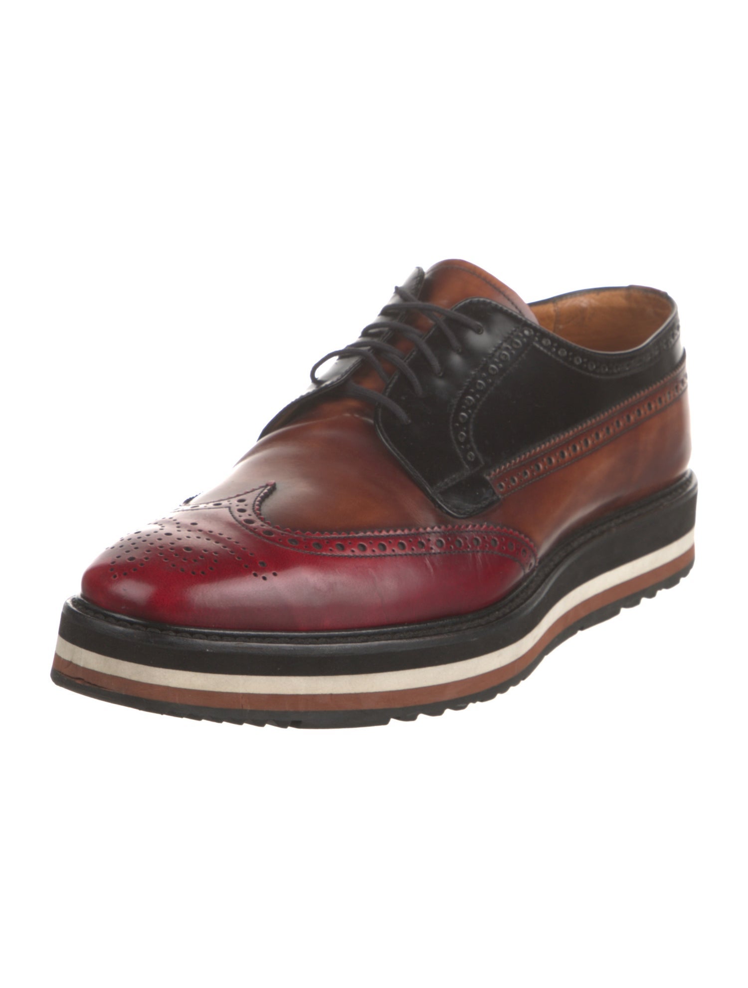 Prada Leather Colorblock Pattern Brogues