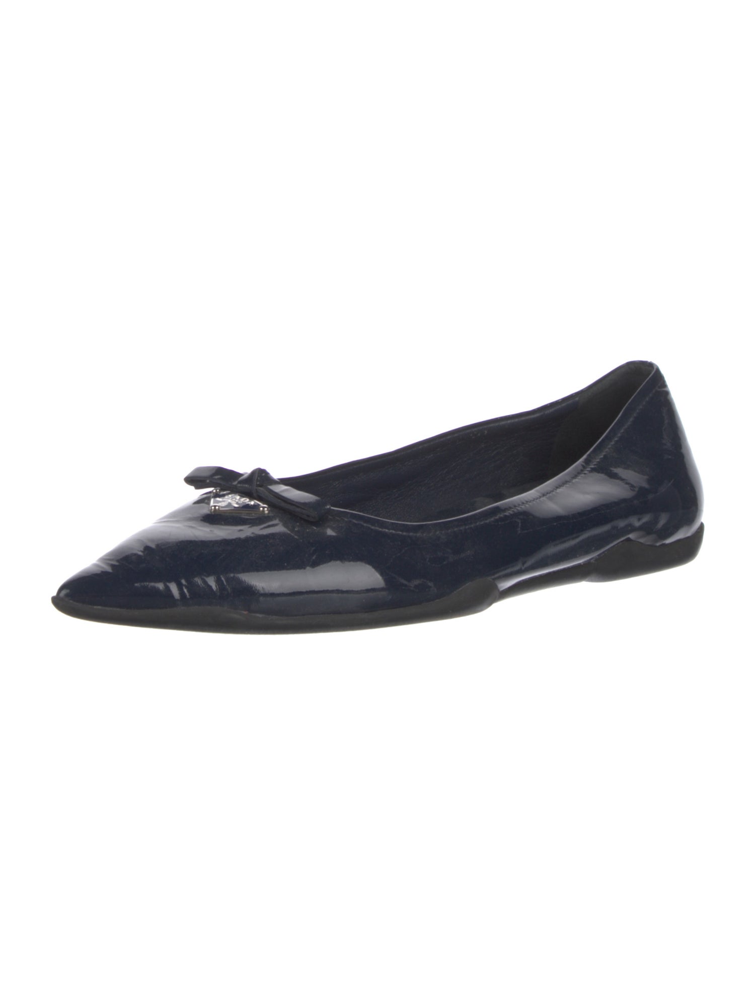 Prada Sport Enameled Metal Triangle Patent Leather Ballet Flats