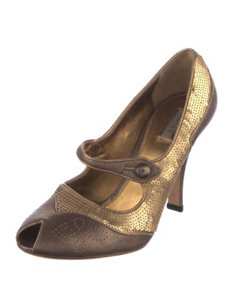 Prada Leather Sequin Embellishments Pumps