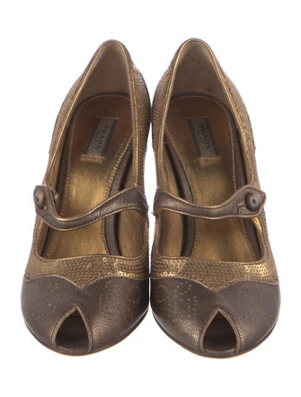 Prada Leather Sequin Embellishments Pumps