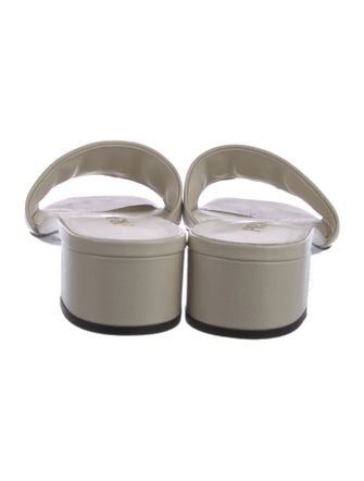 Prada Enameled Metal Triangle Saffiano Leather Slides