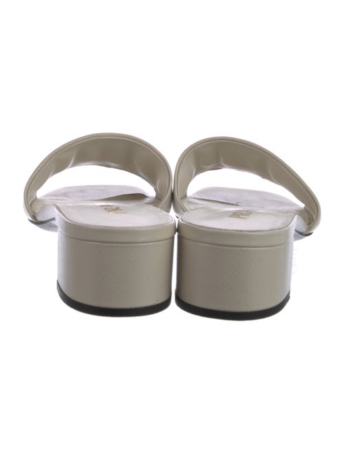 Prada Enameled Metal Triangle Saffiano Leather Slides