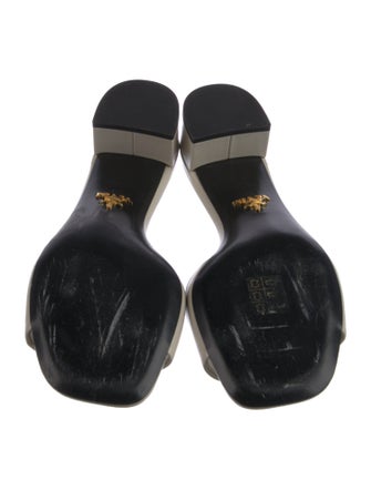 Prada Enameled Metal Triangle Saffiano Leather Slides