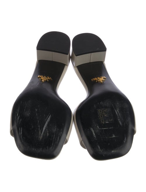 Prada Enameled Metal Triangle Saffiano Leather Slides