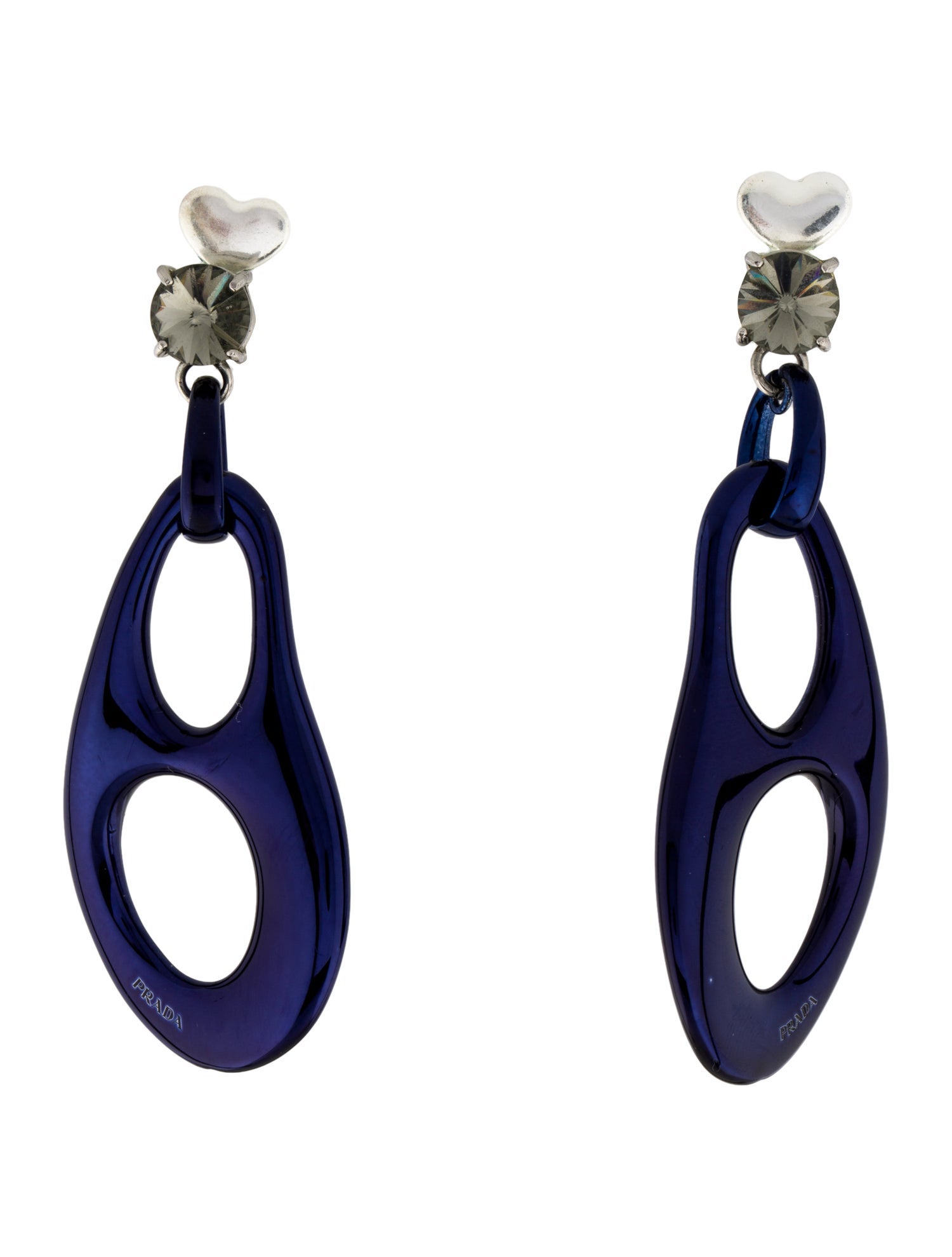 Prada Crystal Metallic Openwork Drop Earrings