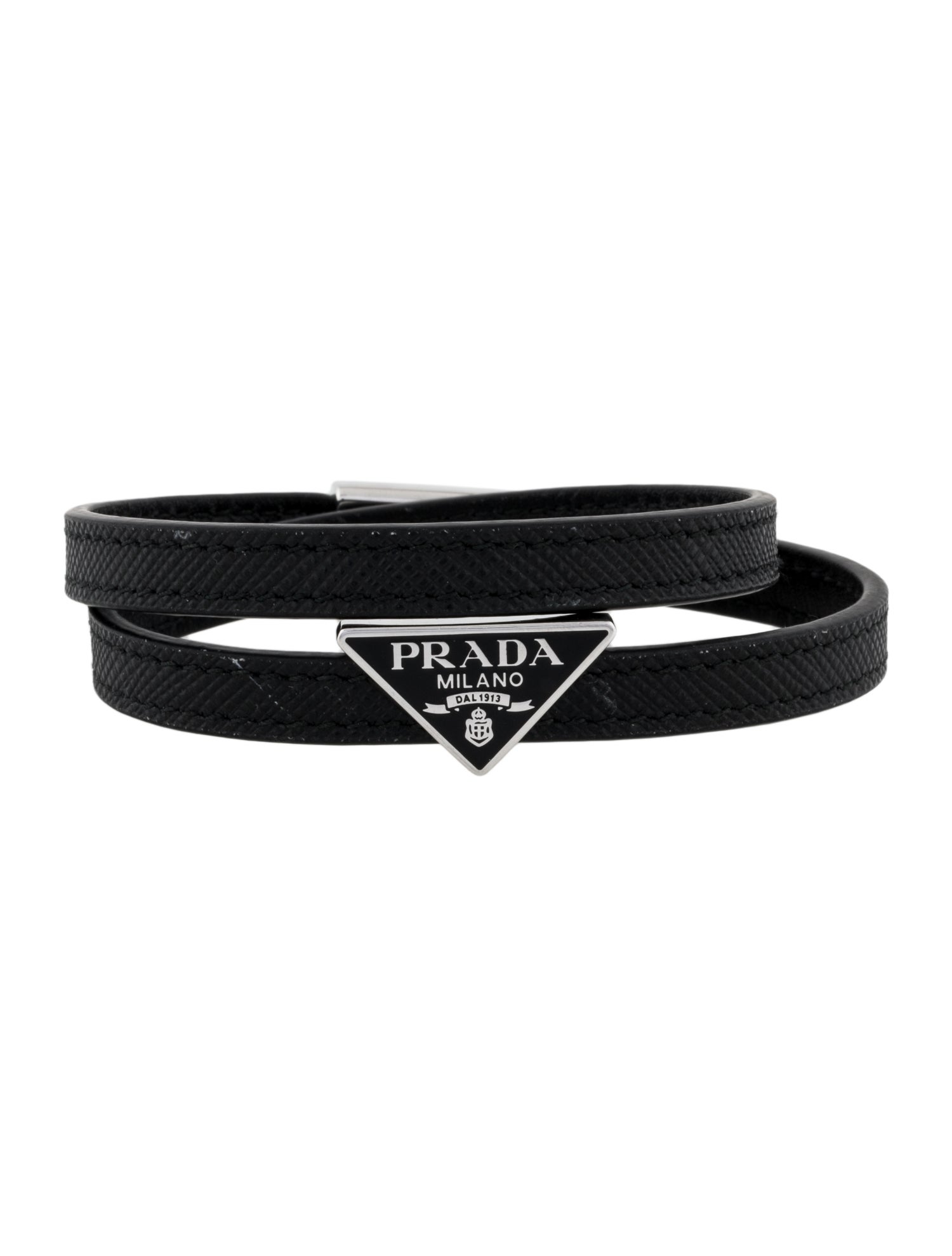 Prada Enamel & Leather Saffiano Wrap Bracelet