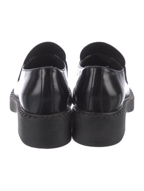 Prada Enameled Metal Triangle Leather Mules