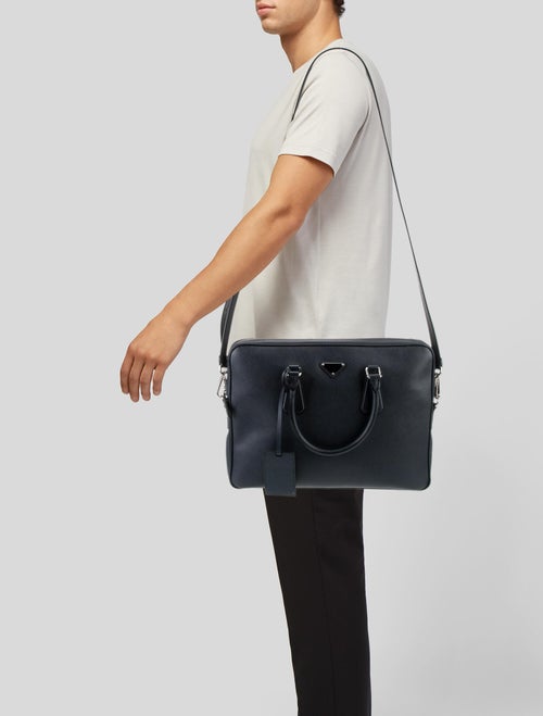 Prada Enameled Metal Triangle Saffiano Travel